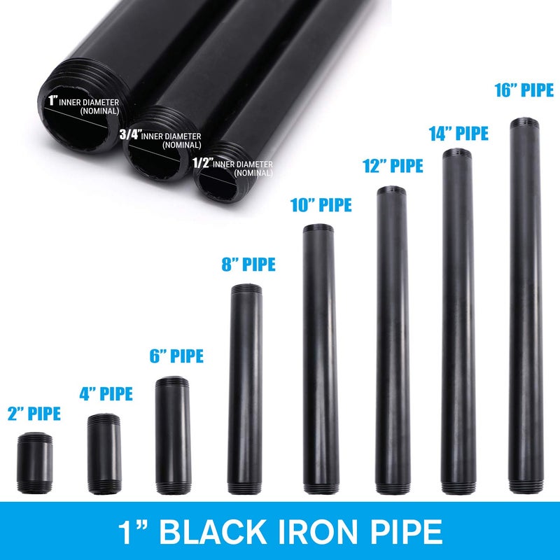 Home TZH 1"x14" أنبوب حديد مطلي بالأسود، حزمة TZH 10 من أنابيب معدنية سوداء ملولبة لمشاريع DIY/أثاث/زينة رفوف - Image 3